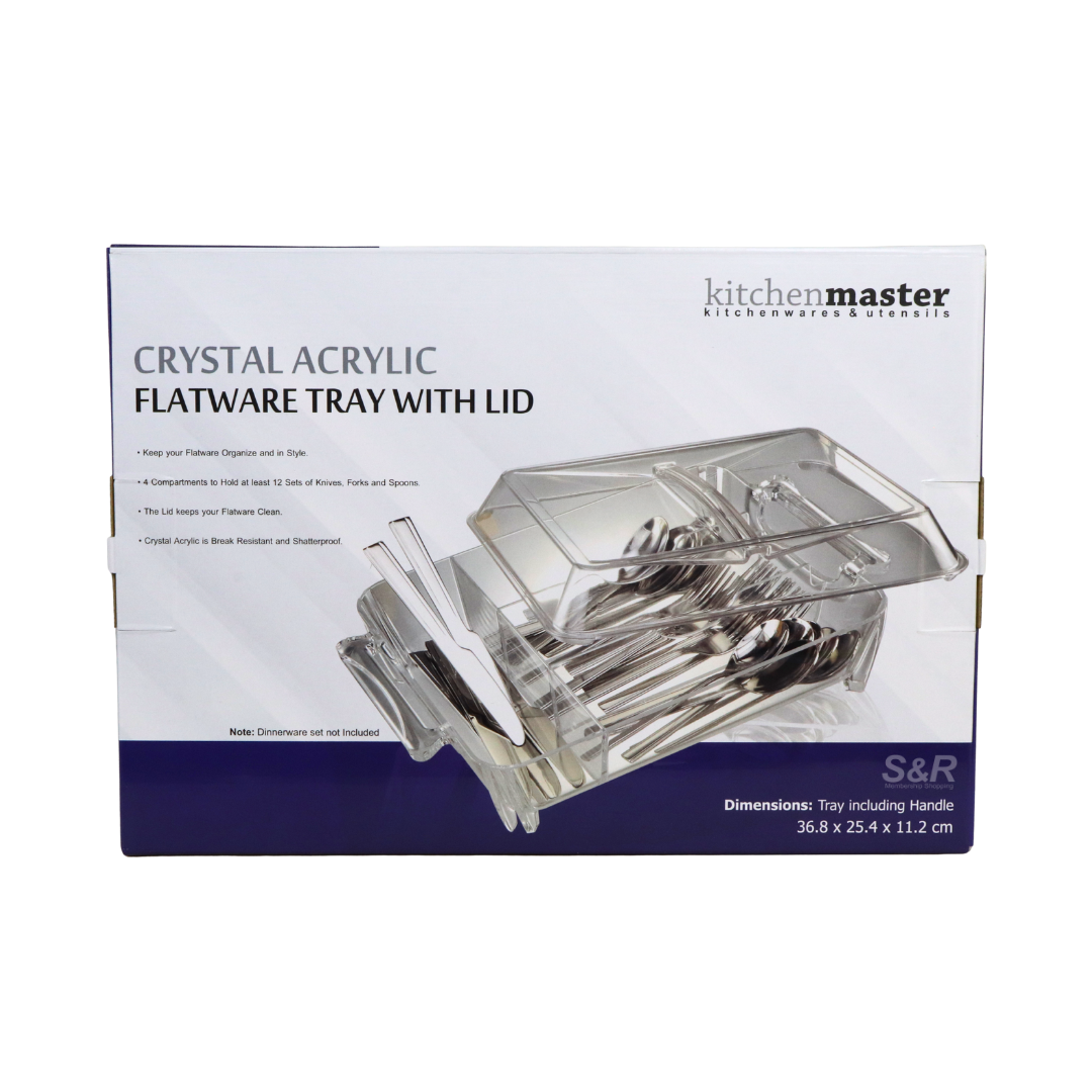 Kitchen Master Crystal Acrylic Flatware Tray with Lid 1pc